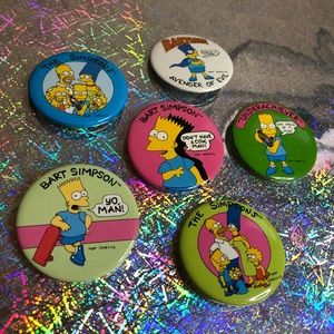 Vintage lot of 6 new old stock Simpsons buttons